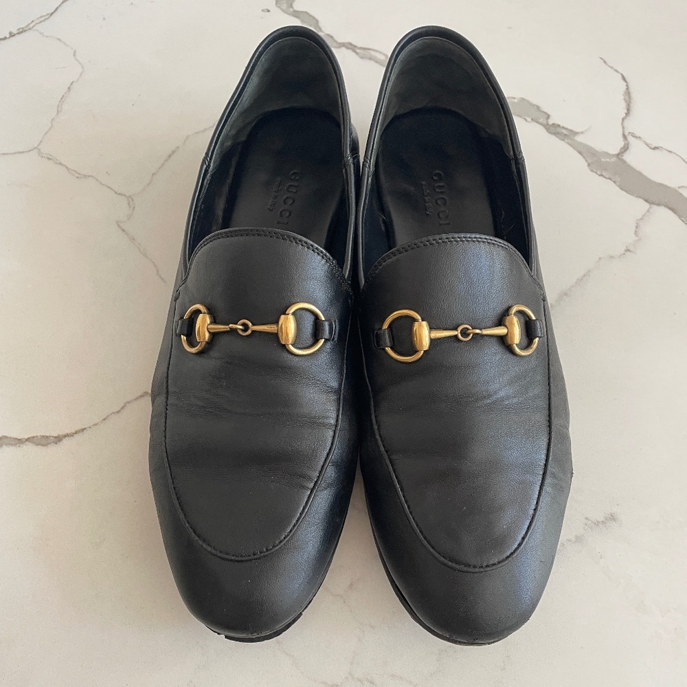GUCCI Brixton Horsebit Black Leather Foldable Mules Blogger Favorite Loafers 37